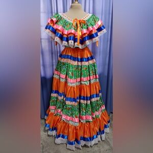 Orange folklorico dress and skirt with lace trim